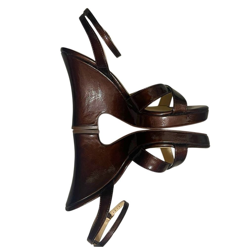 💛JESSICA SIMSON DARK BROWN PATENT WEDGES SIZE (8M) Wore it Once - Picture 6 of 9